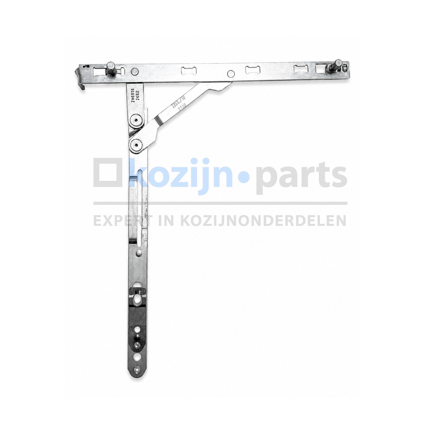 ROTO NT Royal verdekte schaararm 250 DIN links F18 voor houten draai-kiepramen en deuren met beslagbreedte 360-800 mm.