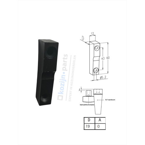 Sobinco oploopblok 19mm zwart aluminium raam deur buitendraaiend raamboom 517