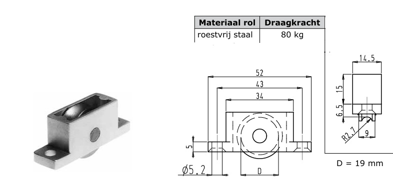 SOBINCO enkel wielstel RVS 80kg (klein model)
