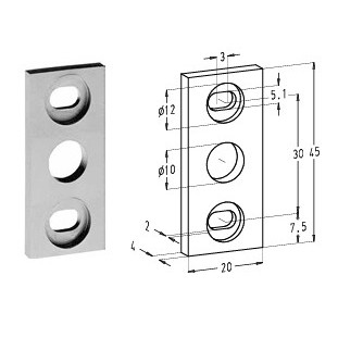 Sobinco Sofi sluitplaat 20x45mm aluminium kozijn kantschuif vergrendeling