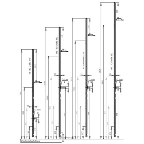 Siegenia HS150 hefslot Gr.260 doornmaat 25 mm voor deurhoogte 2376-2675 mm krukgathoogte 995 mm
