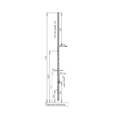 Siegenia HS150 hefslot Gr.170 doornmaat 25 mm voor deurhoogte 1175-1775 mm krukgathoogte 395 mm