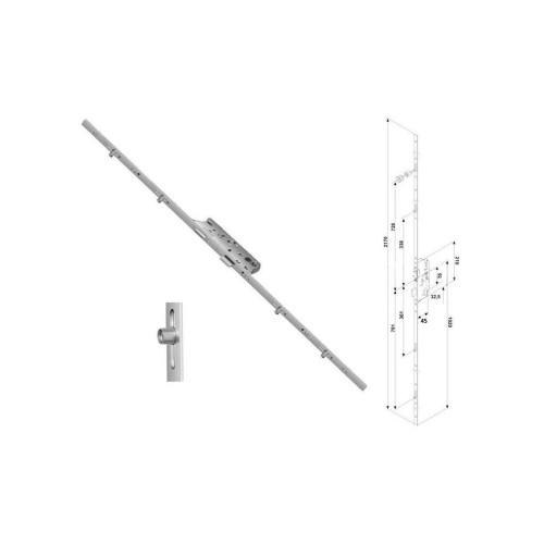 Führ 856 meerpuntssluiting met rolnokken 45mm doornmaat PC 92mm voorplaat 16mm lengte 2170mm