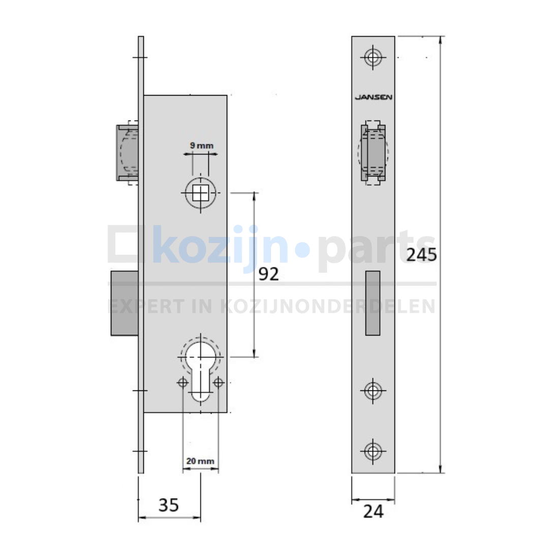 JANSEN dag- en nachtslot DM35/PC92/245x24mm, DIN L/R