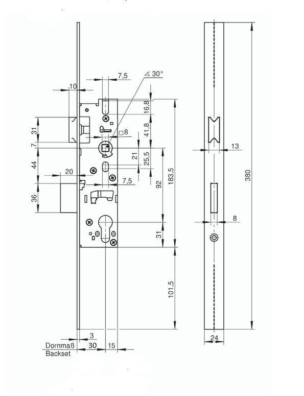 WILKA 1438 dag- en nachtslot, DM30/PC-92/380x24mm, DIN L/R
