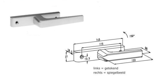 SOBINCO 502 raamkruk links – vork 53mm zilver