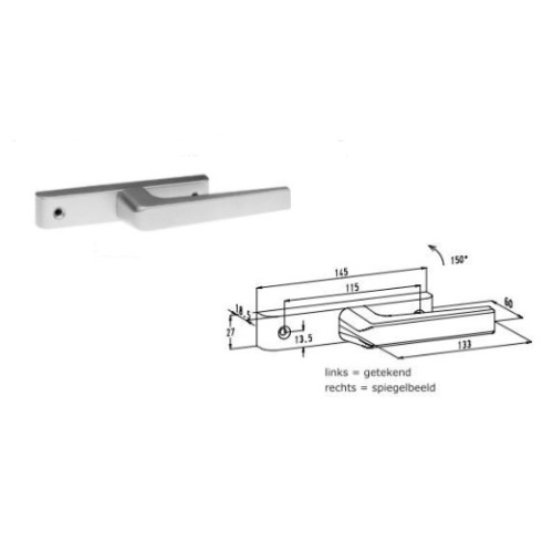 sobinco 502 raamkruk links 53mm aluminium buiten links binnen rechts