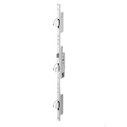 SOBINCO meerpuntssluiting CIL 34-92-U22 uit de Sobinco 8400-serie (8401-type) met RVS U22-voorplaat van 22 mm breed, 6,5 mm hoog en 2170 mm lang, zwenkschoten, dagschoot met 10,5 mm uitsteek en zwenk-nachtschoot voor aluminium deuren.
