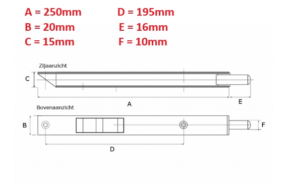 DX 876 kantschuif staal zilver gelakt 250x20x15mm