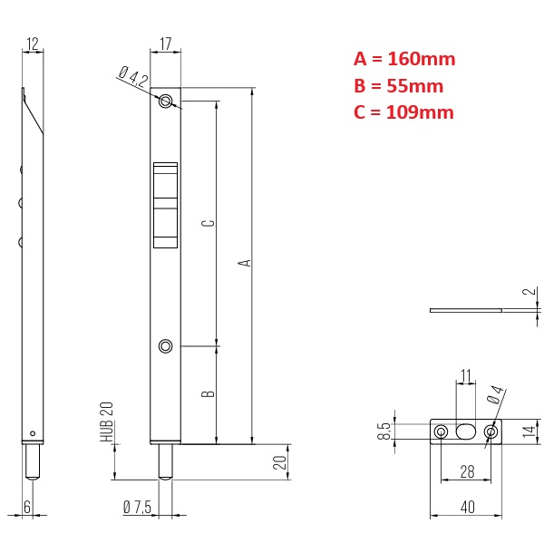 DENI nagelkantschuif verzinkt 160x17x12mm