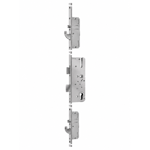 KFV ONE BS2600 B001 cilinderbediende meerpuntssluiting met doornmaat 35 mm, PC 92, vlakke verzinkte voorplaat 16 x 2170 mm, dag- en nachtschoot in het midden en pen-/haakvergrendeling boven en onder.